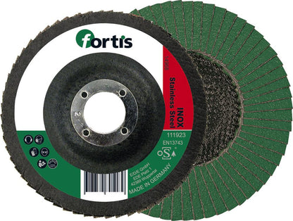 Abrasive flap disc for steel, stainless steel, 115mm, curved, grit 40, FORTIS