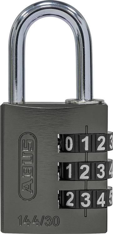 Combination padlock 144, 30 mm, black, 3-digit combination, aluminum body, spring ring, ABUS