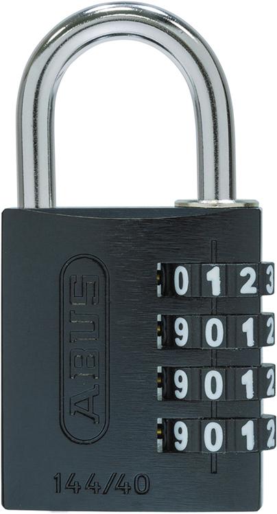 Combination padlock 144, 30 mm, black, 3-digit combination, aluminum body, spring ring, ABUS