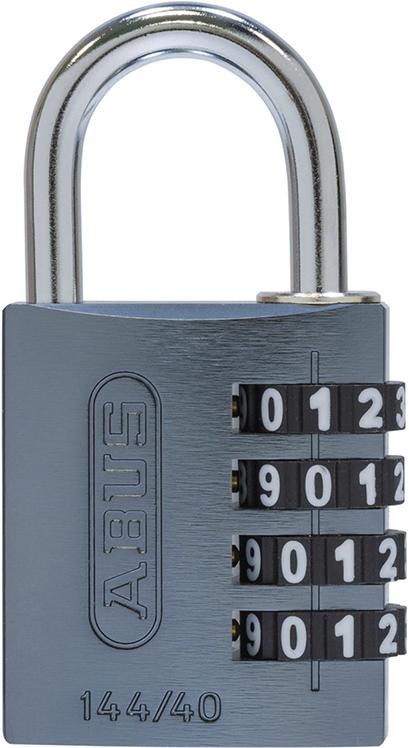 Combination padlock 144, 30 mm, black, 3-digit combination, aluminum body, spring ring, ABUS