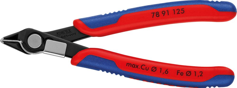 Electronics side-cutting pliers, very small bevel and wire clamp, 125mm, KNIPEX