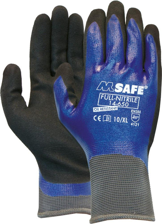 Manusi de protectie M-Safe 14650, nitril, marimea 9, acoperite complet, negru-albastru