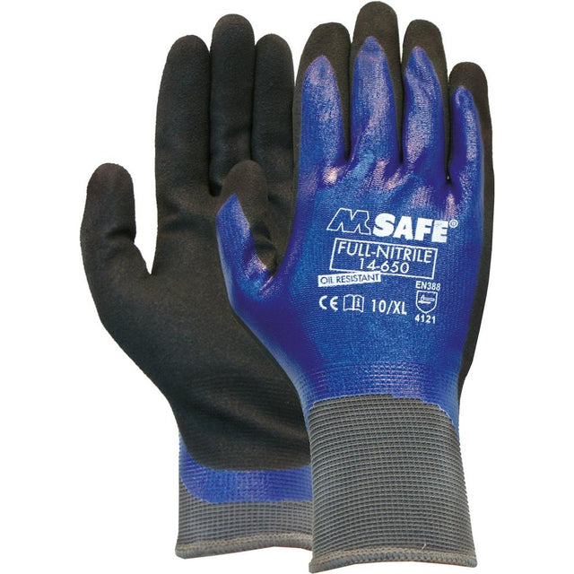 Manusi de protectie M-Safe 14650, nitril, marimea 9, acoperite complet, negru-albastru - sefira.ro