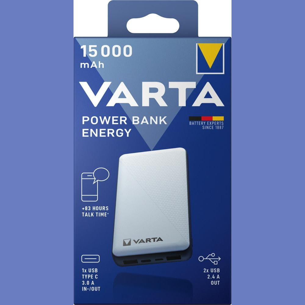Baterie externa Power Bank Energy, 3.7V, 15000 mAh, 4 porturi, VARTA - sefira.ro