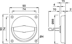 Maner incastrat inelar cu balamale KWS 5016, 90 x 90mm, aluminiu, WOELM - sefira.ro