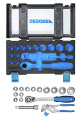 Set chei tubulare 1/2", cu cleste tip cheie, 18 piese, Nr. 19 DMU 183, GEDORE - sefira.ro