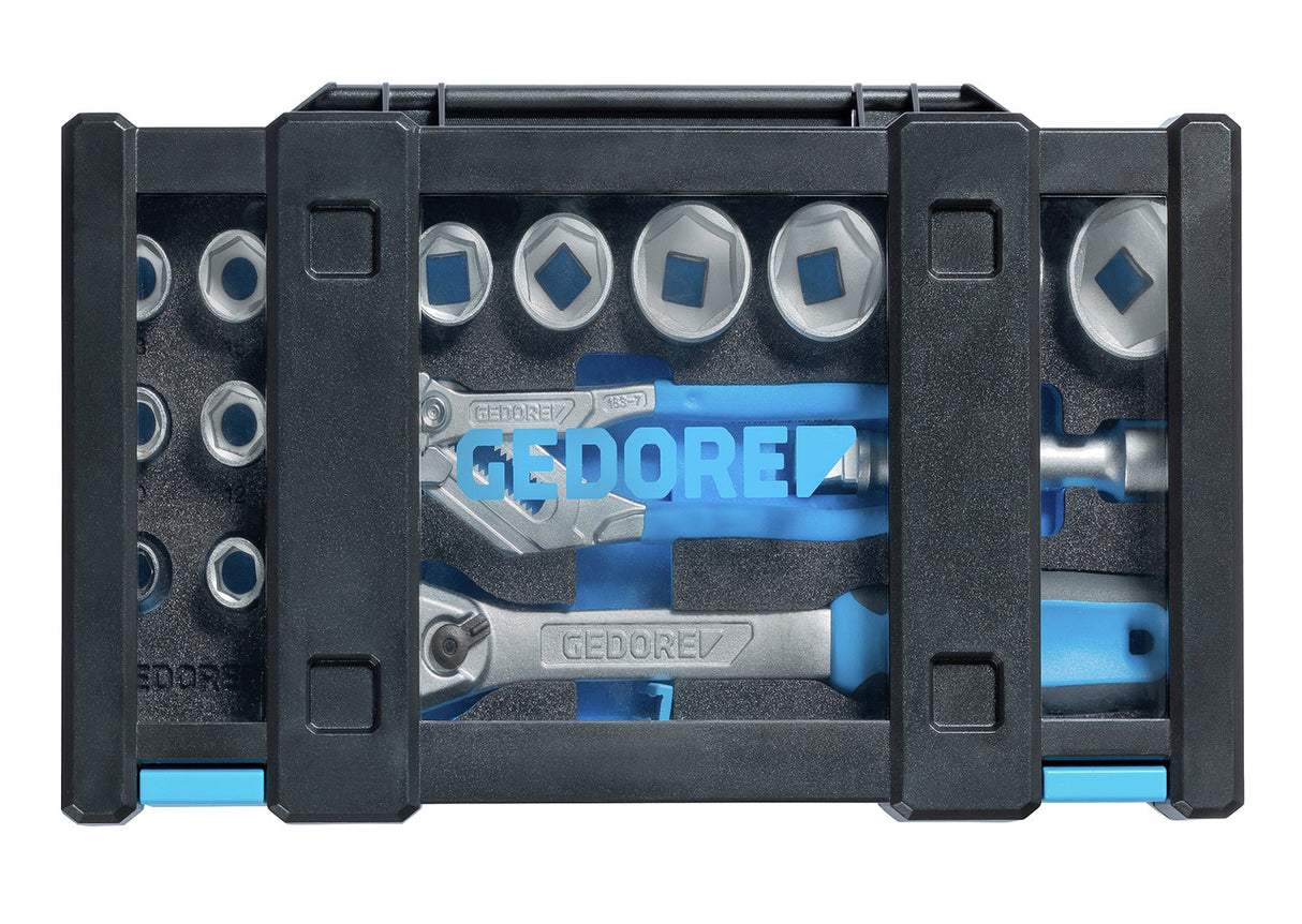 Set chei tubulare 1/2", cu cleste tip cheie, 18 piese, Nr. 19 DMU 183, GEDORE - sefira.ro