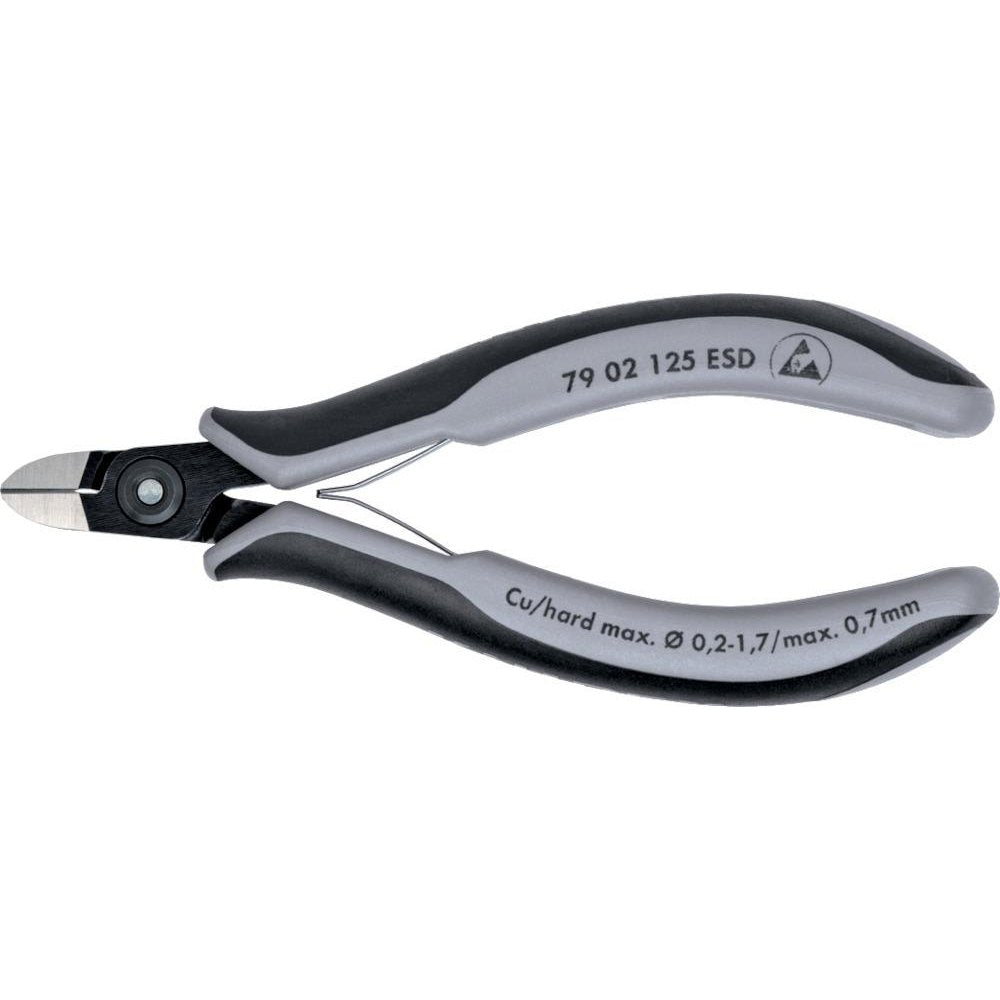 Cleste ESD, de precizie, cu tais lateral, pentru electronisti, 125mm, cap rotund, faseta foarte mica, 79 02 125 ESD, KNIPEX - sefira.ro