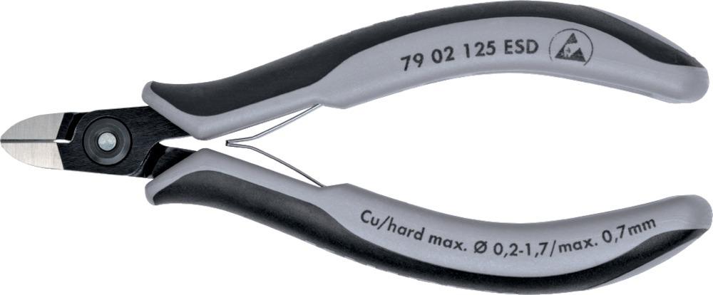 ESD pliers, precision, with side cutting edge, for electronics, 125mm, round head, very small bevel, KNIPEX