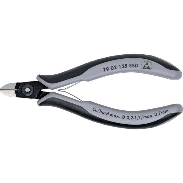 Cleste ESD, de precizie, cu tais lateral, pentru electronisti, 125mm, cap rotund, faseta foarte mica, 79 02 125 ESD, KNIPEX - sefira.ro