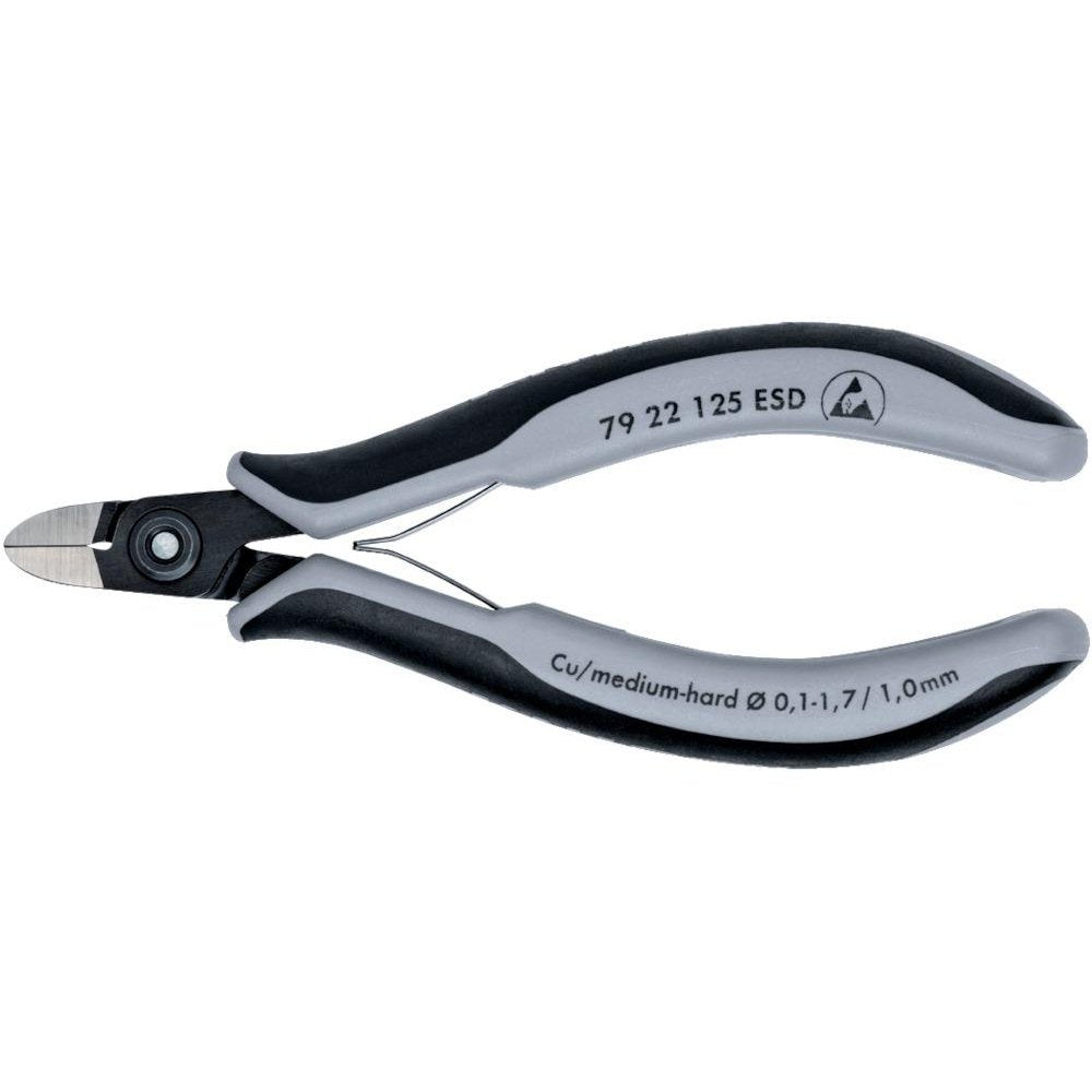 Cleste ESD, de precizie, cu tais lateral, pentru electronisti, 125mm, cap rotund, fara faseta, 79 22 125 ESD, KNIPEX - sefira.ro