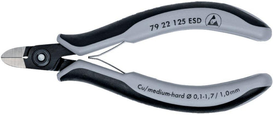 Cleste ESD, de precizie, cu tais lateral, pentru electronisti, 125mm, cap rotund, fara faseta, KNIPEX