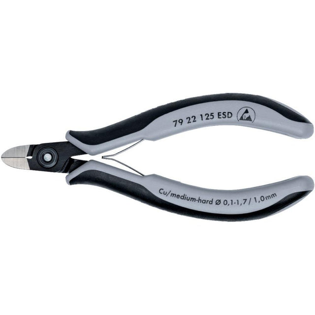 Cleste ESD, de precizie, cu tais lateral, pentru electronisti, 125mm, cap rotund, fara faseta, 79 22 125 ESD, KNIPEX - sefira.ro