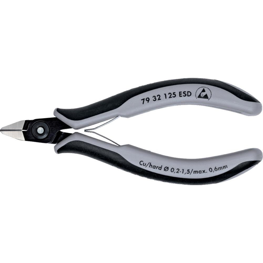 Cleste ESD, de precizie, cu tais lateral, pentru electronisti, 125mm, cap ascutit, faseta foarte mica, 79 32 125 ESD, KNIPEX - sefira.ro