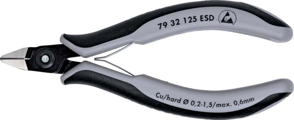 Cleste ESD, de precizie, cu tais lateral, pentru electronisti, 125mm, cap ascutit, faseta foarte mica, KNIPEX