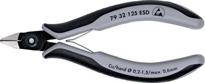 Cleste ESD, de precizie, cu tais lateral, pentru electronisti, 125mm, cap ascutit, faseta foarte mica, KNIPEX