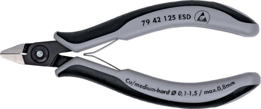 ESD pliers, precision, with side cutting edge, for electronics, 125mm, pointed head, without bevel, KNIPEX