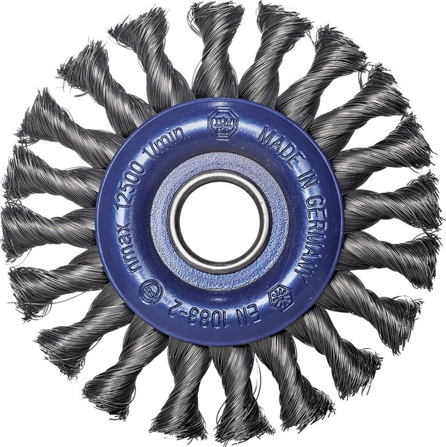 Perie de sarma din otel, rotunda, diam.115mm, sarma 0,5mm rasucita, prindere 22,23mm, OSBORN - sefira.ro