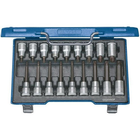 Set tubulare bit 1/2", T20 - T60, pentru suruburi TORX® interior, 18 bucati, Nr. ITX 19 LKP, GEDORE - sefira.ro