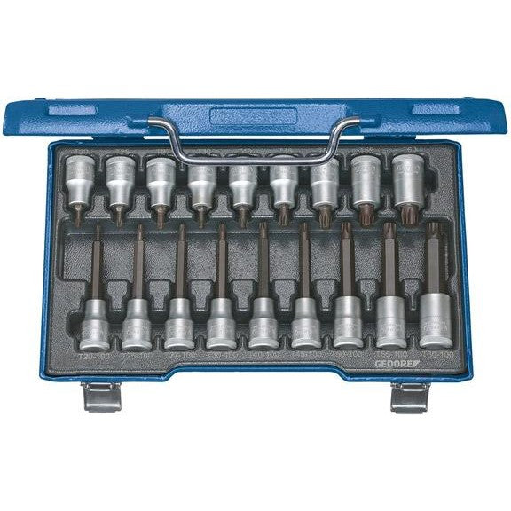 Set tubulare bit 1/2", T20 - T60, pentru suruburi TORX® interior, 18 bucati, Nr. ITX 19 LKP, GEDORE - sefira.ro