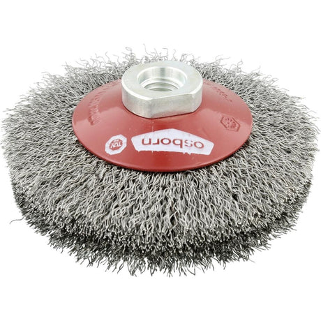 Perie de sarma din otel, conica, diam.100mm, sarma 0,3mm ondulata, prindere M14x2,0, OSBORN - sefira.ro