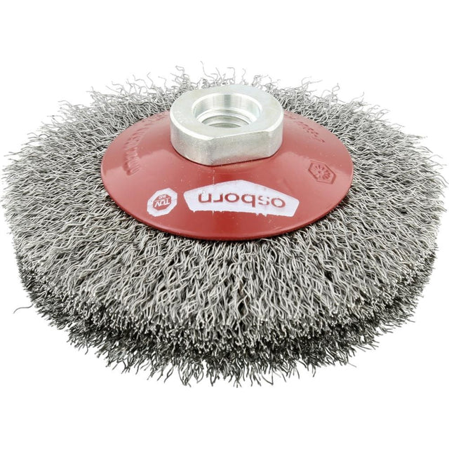 Perie de sarma din otel, conica, diam.100mm, sarma 0,3mm ondulata, prindere M14x2,0, OSBORN - sefira.ro