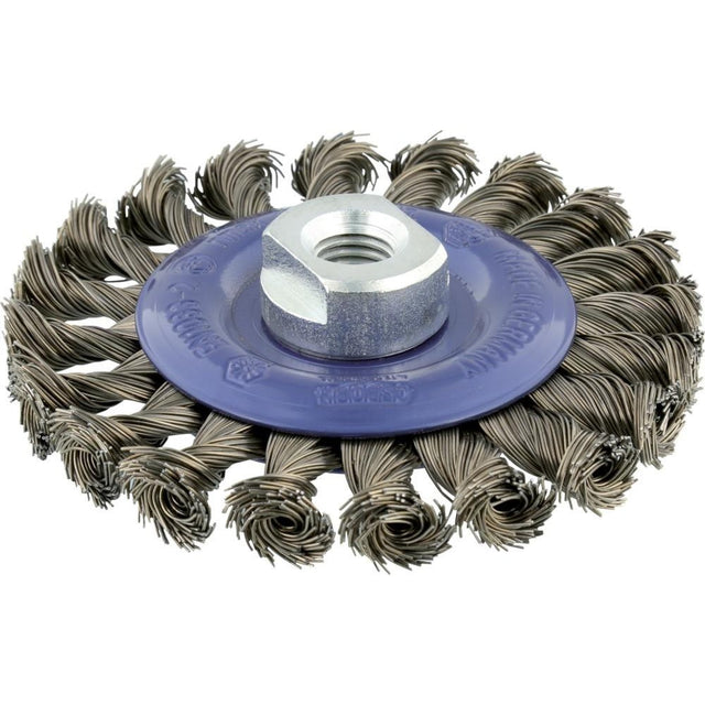 Perie de sarma din otel, rotunda, diam.115mm, sarma 0,5mm rasucita, prindere M14x2,0, OSBORN - sefira.ro