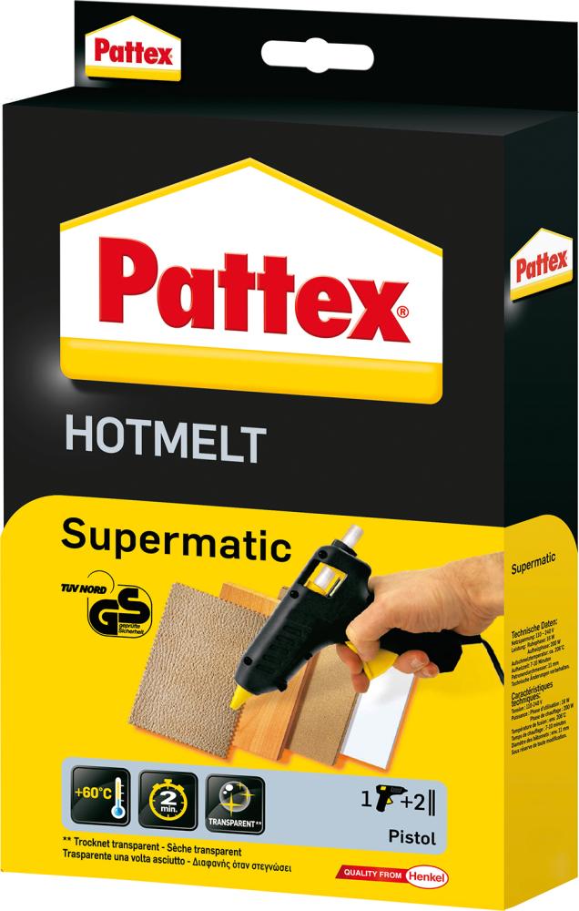 Pistol de lipit la cald cu baghete adeziv, Pattex Supermatic, Ø 11 mm, 2 baghete, PATTEX®