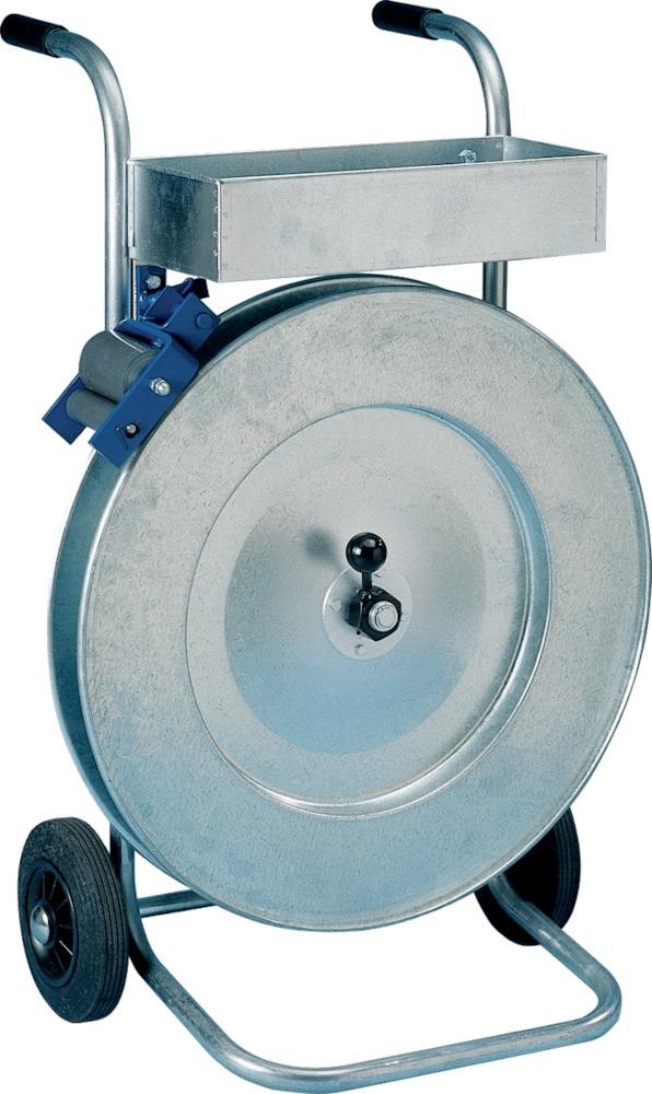 Distribuitor de benzi din otel pentru ambalarea pachetelor, 13-19 mm, pe carucior - sefira.ro