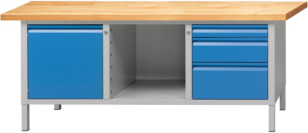 Workbench with open compartment and drawers, E series, 2000x700x840mm, ANKE