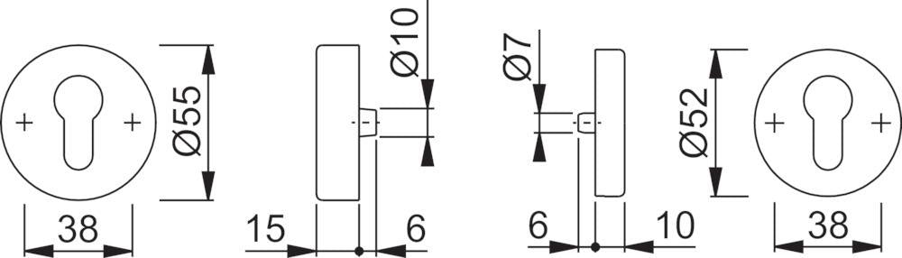 Pereche de rozete de protectie E42NSB/42HS, inox, Ø 55 mm, pentru usi 57-72mm, HOPPE - sefira.ro