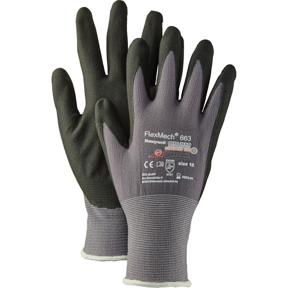 Manusi textile de protectie FlexMech 663, acoperire nitril, marimea 6, gri, HONEYWELL - sefira.ro