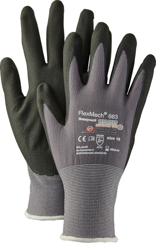 FlexMech 663 protective textile gloves, nitrile coating, size 6, gray, HONEYWELL