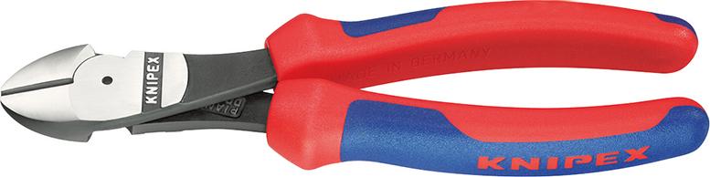 Pliers with side cutting, 180 mm, polished head, bicomponent handles, in SB packaging, KNIPEX