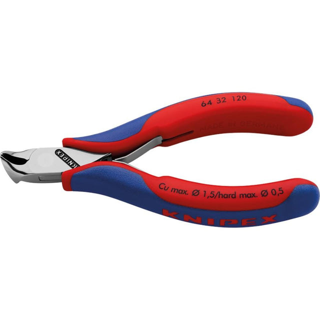 Cleste cu tais frontal pentru electronisti, 120mm, cap scurt, indoit 15°, 64 32 120, KNIPEX - sefira.ro