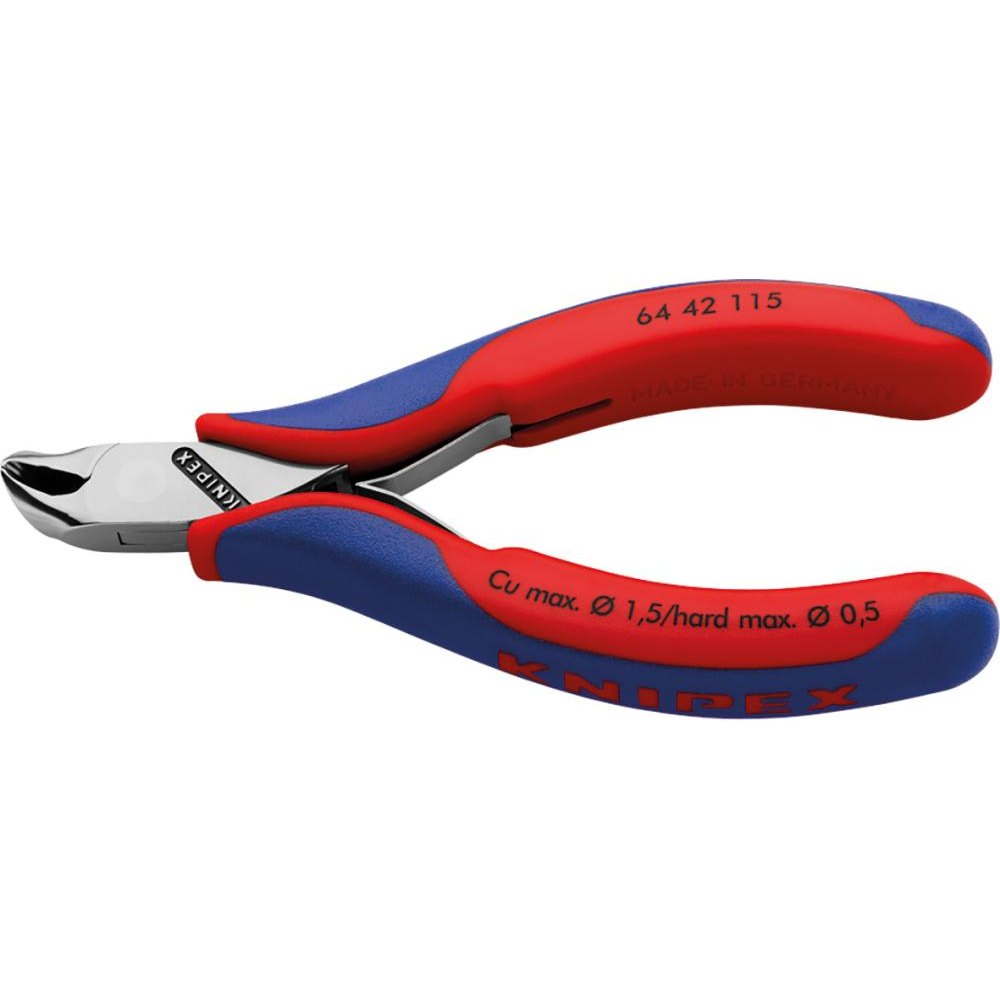 Cleste cu tais frontal pentru electronisti, 115mm, cap scurt, indoit 27°, 64 42 115, KNIPEX - sefira.ro