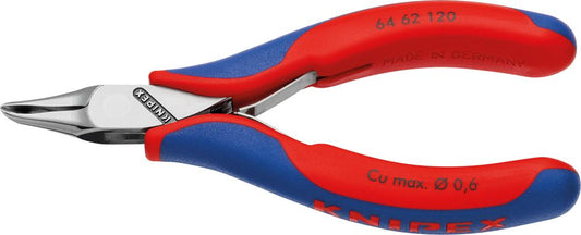 Precision nose pliers, oblique cut, for electronics, 120mm, mini-blade, 65° bent, KNIPEX