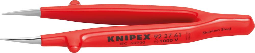 Precision tweezers, VDE insulated, 130mm, pointed shape, straight, extra fine, KNIPEX