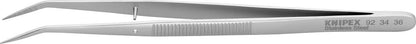 Precision tweezers, 155mm, sharp, with guide pin, 45° bent tips, chrome plated, KNIPEX