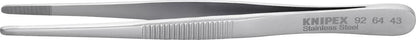 Precision tweezers, 120mm, straight, rounded, serrated tips, 3mm, chrome plated, KNIPEX