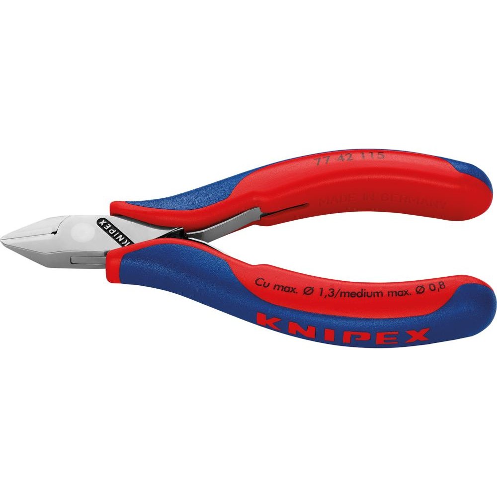 Cleste cu tais lateral pentru electronisti, 115 mm, cap rotund, polisat, inclinare mica, 77 02 115, KNIPEX - sefira.ro