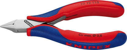 Side-cutting pliers for electronics, 115 mm, polished head, mini sharp, double spring, with small facets, KNIPEX