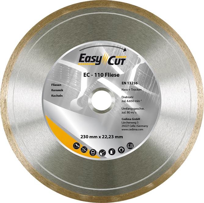 Disc de debitat diamantat, EC-110, pentru gresie, faianta, 115x1.5mm, cu marginea inchisa, CEDIMA