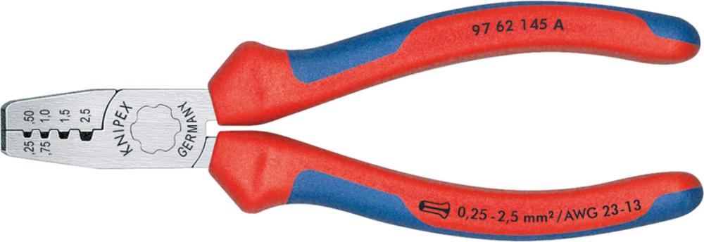 Crimping pliers, bicomponent handle, 145mm, 0.25-2.5mm², 4 crimping slots, KNIPEX