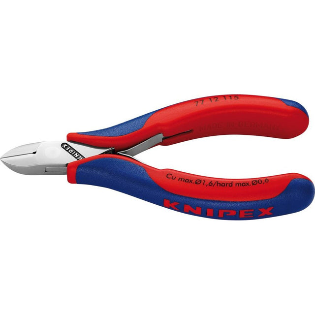 Cleste cu tais lateral pentru electronisti, 115 mm, cap rotund, cu faseta mica si clema sarma, 77 12 115, KNIPEX - sefira.ro