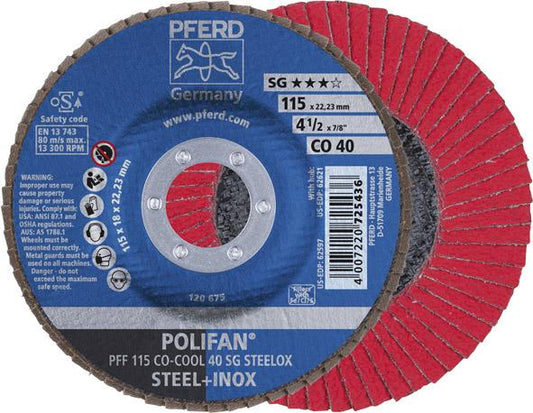 Disc lamelar POLIFAN CO-COOL SG STEELOX, 115mm, gran.40, drept, PFERD