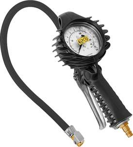 Tire inflation gun with pressure gauge, calibrated, 0-12 bar, swivel hose with connection plug, RIEGLER