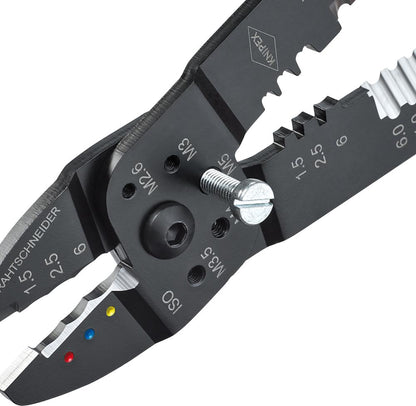 Crimping pliers for cable lugs 0.75-6 + 0.5-2.5mm², 240mm, 3 crimping slots, KNIPEX