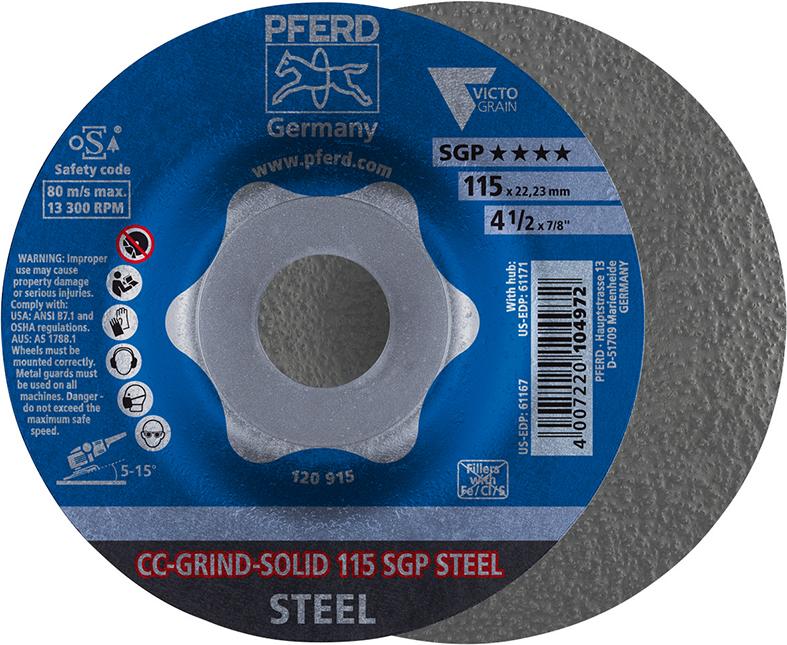 Grinding disc CC-GRIND-SOLID SGP STEEL for steel, 115mm, PFERD