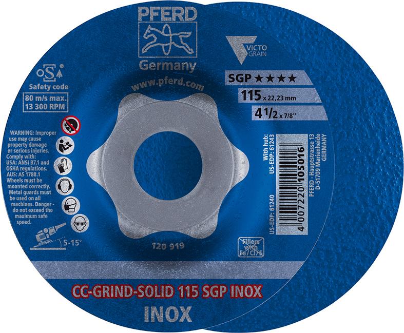 Grinding disc CC-GRIND-SOLID SGP INOX for stainless steel, 115mm, PFERD